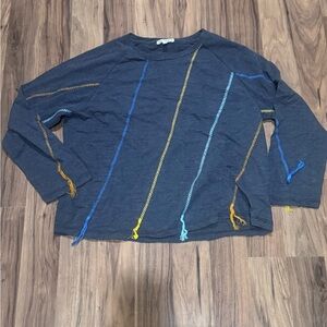 Stylish Long Sleeve Top in Blue with Colorful Accents